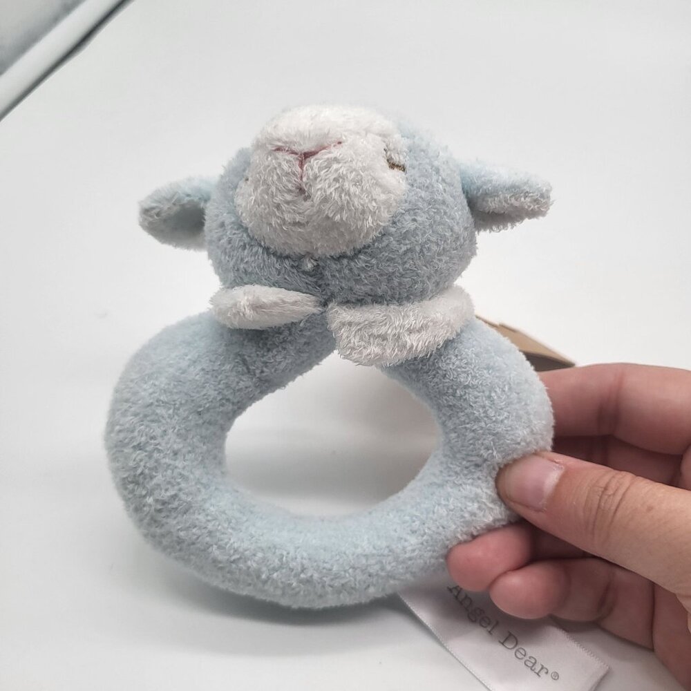 ANGEL DEAR Ring Rattle Baby Soft Blue Lamb Sheep NWT